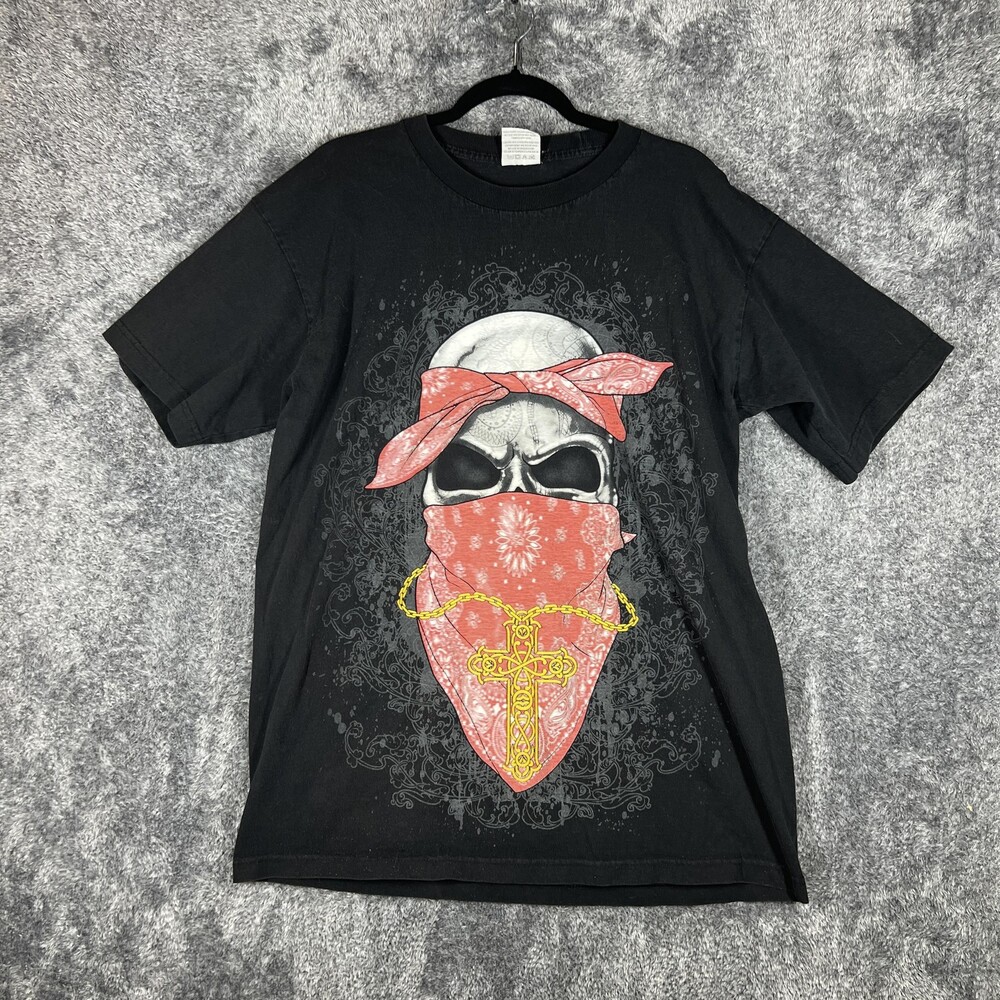 PRO Shirt Mens XLT Black Skull Bandana Cross Graphic Tee Super Heavyweight